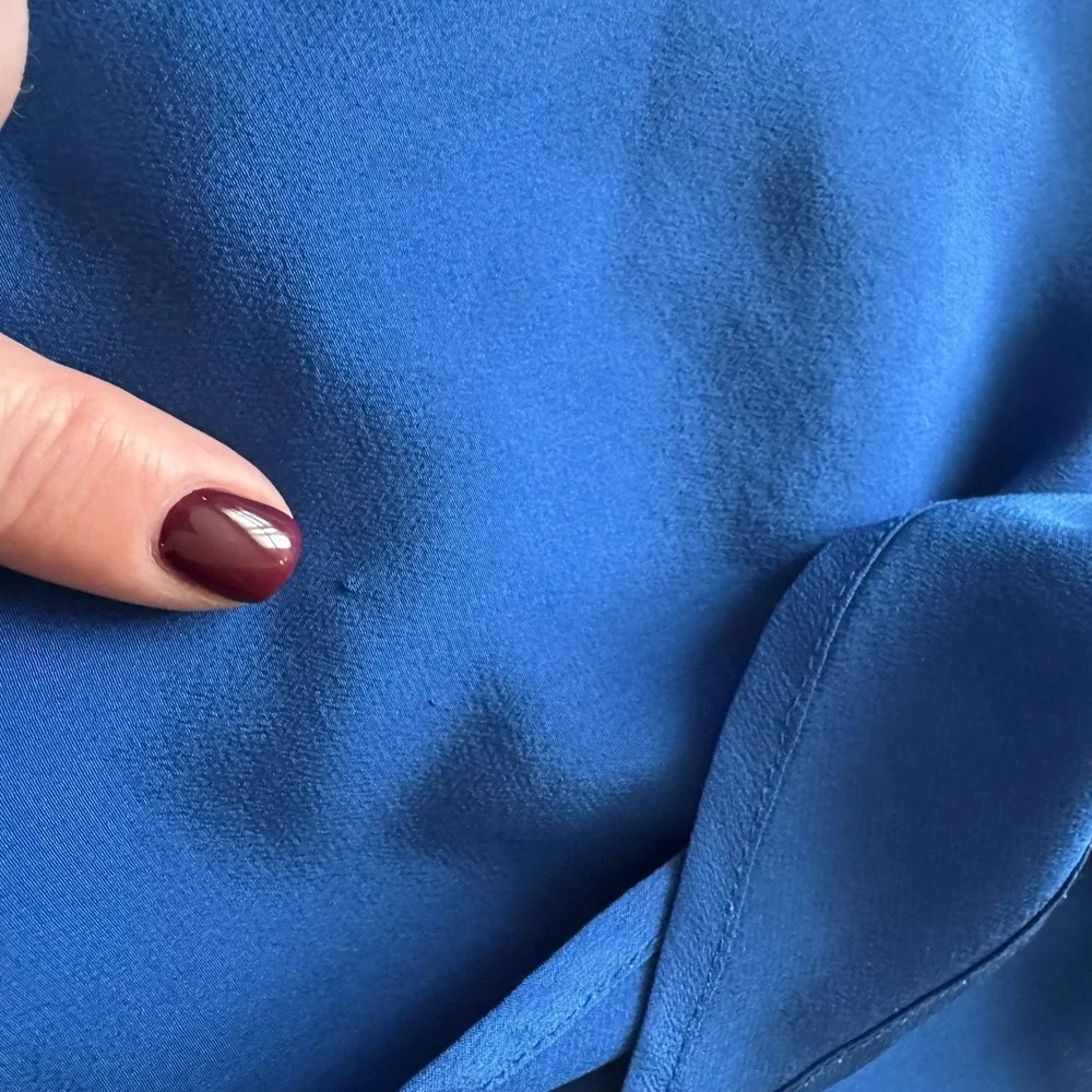 Hugo Buscati Milano Vintage Royal Blue 100% Silk Blazer Wrap Skirt Suit Set 2 4